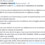 Information circulation des trains en Normandie jeudi 8 janvier et vendredi 9 janvier 1